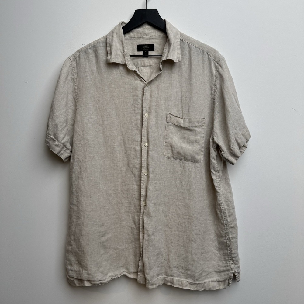 Club Room Luxury Linen Shirt XL Beige Tan Button Down Short Sleeve Summer Men's